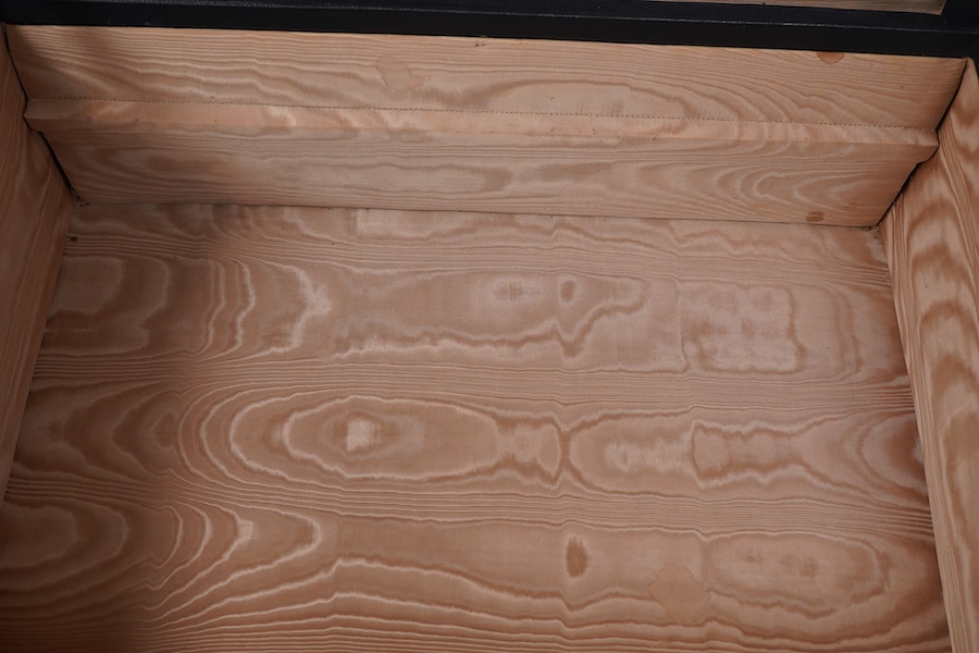 A blue morocco suitcase, moire silk lined, stamped Walker & Hall, outer cover 51cm wide x 36cm deep